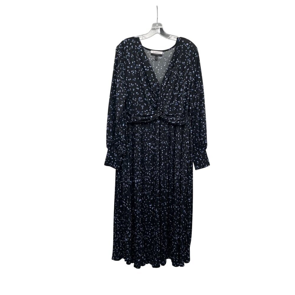 ELOQUII Womens Maxi Dress Pleated Skirt Twisted Front Black/Multi Size 14/16